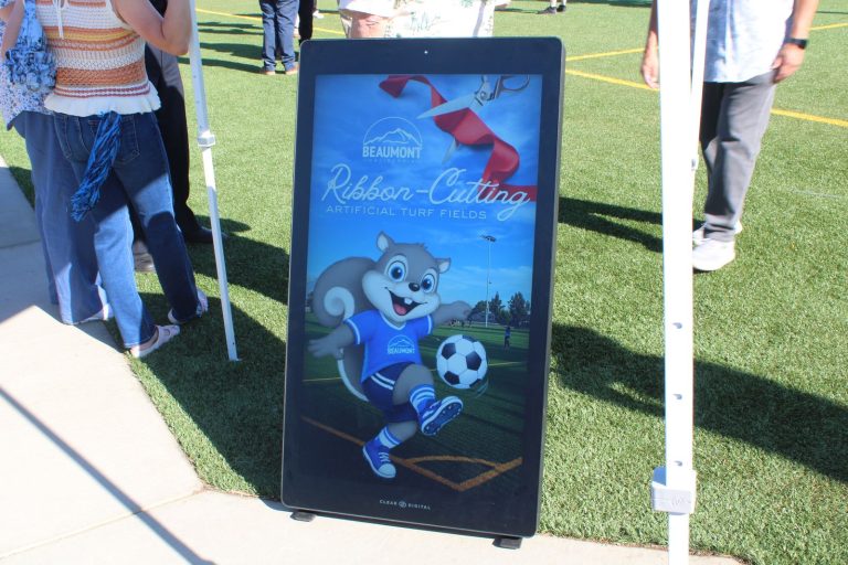 City of Beaumont ribbon-cutting sign at Sports Park